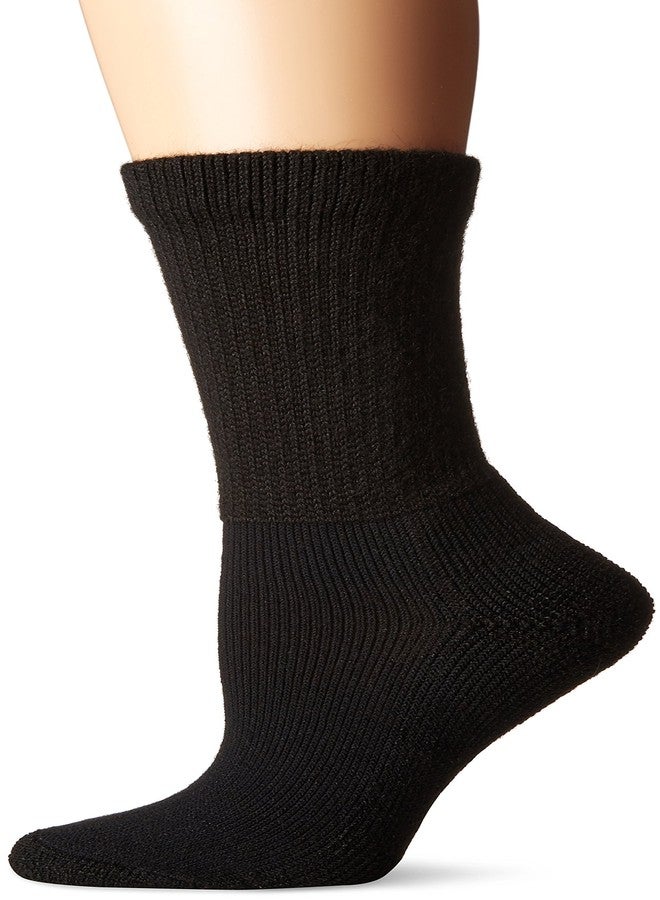 Thorlos Women's HPXW Diabetic Thick Padded Crew Sock, Black, Medium